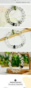 Detailed view of clear 10mm crystal bead bracelet with Hetian jade ring and 25g weight tag