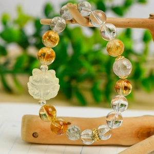 Bracelet En Perles De Cristal Blanc Naturel Citrine Quartz Fantôme Vert Charme De Bête Mythique Sculpté Style Ethnique Bijoux Vintage Femmes