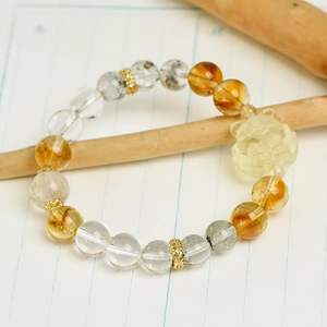 Bracelet en cristal blanc 10mm naturel avec breloque renard en citrine et rose