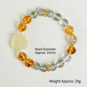 Bracelet pour femme en quartz naturel et citrine de 10mm avec perles rondes et renard