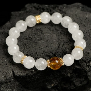 10mm Natural White Phantom and Citrine round bead handmade bracelet for women