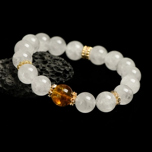 Natural 10mm white phantom quartz bracelet with yellow citrine and golden zircon spacers