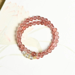 Natuurlijke 6mm aardbeienkwarts dubbellaagse armband met heldere kristal kralen