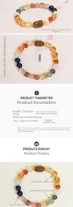 Détails de bracelet en cristal naturel avec perles colorées et breloque Pi Xiu noire