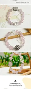 Détail du bracelet en quartz rose 11mm avec pendentif en cristal blanc et petite perle