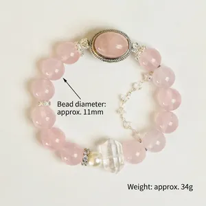 Bracelet en quartz rose 11mm avec cristal blanc et pierre ovale décorative