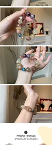 Detailed view of multi-color natural crystal bead bracelet with silver chain and 41g weight