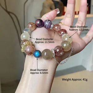 Natural 11mm Super Seven crystal beaded bracelet for women with multi-gemstone round beads