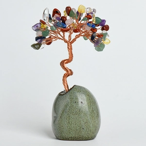 Árbol de cristal colorido hecho a mano con alambre de cobre y base de cerámica decor
