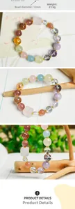 Detail view of multi-color crystal beaded bracelet with 10mm gems and gold spacers