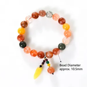 Handcrafted 10.5mm natural multi-gemstone beaded bracelet with elegant yellow pendant