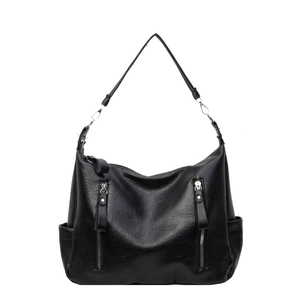 Sac hobo rétro en cuir PU noir avec zips verticaux et bandoulière réglable