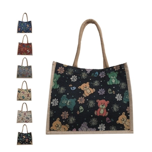 Sac Fourre-tout en Toile de Lin avec Imprimé Ours et Fleurs Grande Capacité Sac à Main pour Femmes Quotidien Décontracté Sac à Épaule