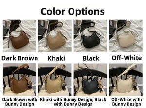 Grid view of saddle shoulder bags in dark brown, khaki, black and off-white finishes