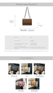 Detailed size specifications for the quilted faux leather crossbody bag with chain strap