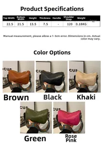 Größentabelle mit Abmessungen und Farben für die Vintage PU-Leder Umhängetasche