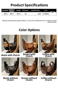 Detailed size parameters and six color variants of the large PU leather dumpling bag