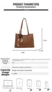 Size chart showing large capacity tote bag dimensions for laptop and iPad storage