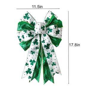 Saint Patrick's Day bow with green shamrock pattern ribbons for festive DIY decor