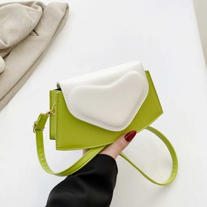 Green and cream contrast crossbody bag with 3D heart detail for women daily style