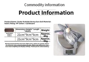 Detailed size and weight measurement chart for plush Easter bunny gnome decorations
