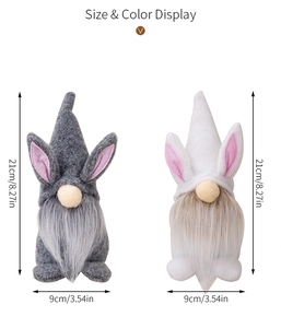 Size display of grey and white Easter bunny gnomes featuring dimensions 21x9cm