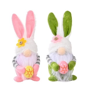 Handmade Easter bunny gnomes set with plush ears and colorful eggs for home decor