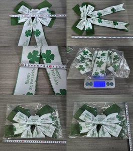 Detailed dimensions and weight of the burlap St. Patrick's Day clover wreath bow