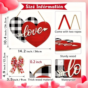 Appendiporta creativo a doppio cuore in legno con stampa love e fiocco decorativo