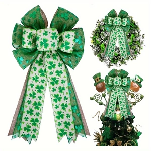 St. Patrick's Day green clover burlap bow for wreaths and festive home decor