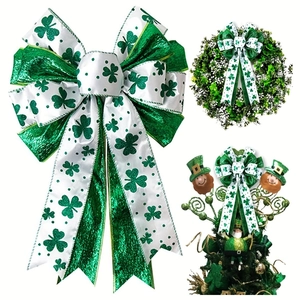 St. Patrick's Day shamrock patterned green bow for festive wreaths and tree decorations