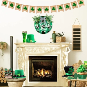 Green buffalo plaid Happy St. Patrick's Day door hanger with eucalyptus and bow
