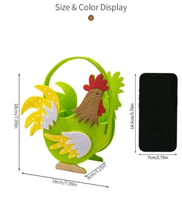 Detaillierte Größenanzeige eines grünen Osterkorbs aus Filz mit 18x18x8 cm Maßen