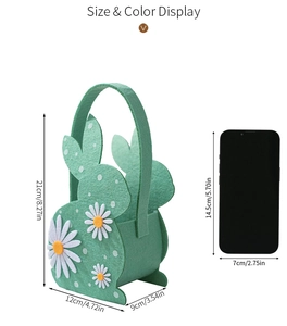 Size specifications for the felt Easter bunny basket with height and width measurements