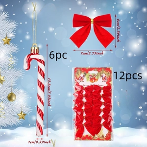 Christmas hanging decor set with candy canes and red velvet bows with size details