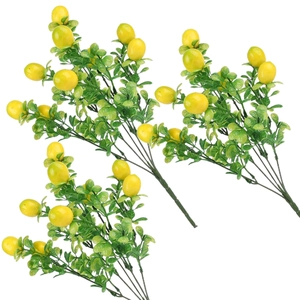 Branche de Citron Artificielle Faux Fruit Plante Feuilles Vertes Citron Jaune Pour Décor Table Mariage Maison Été Photo