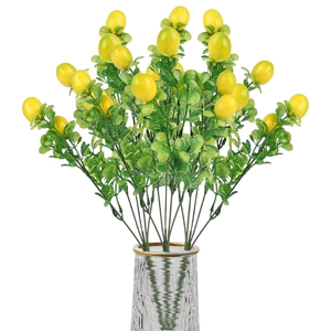 Branche de citronnier artificielle à 7 fourches avec fruits jaunes pour déco maison