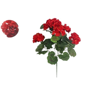 Geranio artificial rojo con hojas verdes para decoración de hogar y bodas eventos