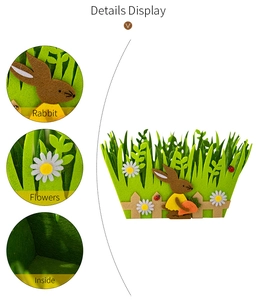 Detail view of Easter felt basket featuring rabbit, ladybug and flower decorations