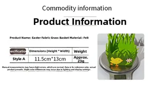 Detailed size specifications for the green felt Easter basket with chick and flower motifs