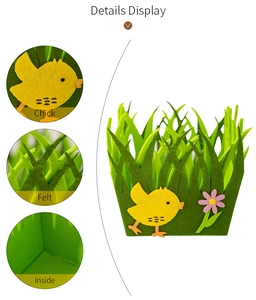 Detail view of Easter chick felt basket showing laser-cut grass edges and inside storage