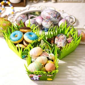 Oster-Filzkorb-Set mit Gras-Design, bunten Eiern und niedlichen Hasen-Ornamenten