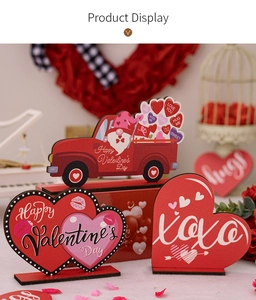 Romantic Valentine's Day wood truck decor and XOXO heart sign on tabletop display