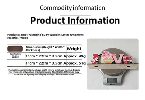 Valentine wooden LOVE gnome sign detail showing size and weight on scale