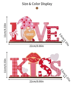 Size display of wooden LOVE and KISS ornaments for Valentine's Day home decor