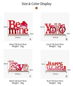 Vue en grille de panneaux de cœur en bois pour la Saint-Valentin avec dimensions précises