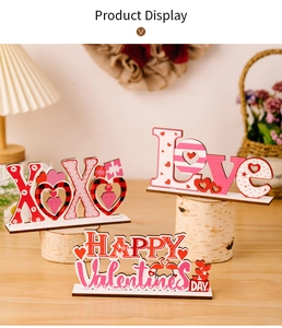 Lot de 3 décorations de table de Saint-Valentin en bois avec motifs Love et XOXO