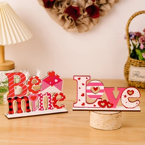 Romantic Love and Be Mine wooden heart table signs for Valentine's home decor set