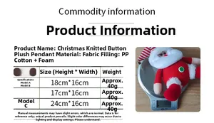 Size chart and weight details for Christmas knitted doll pendants featuring Santa and elk