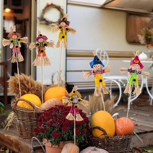 Fünf bunte Ernte Vogelscheuchen Holzstecker für Herbstgarten und Bouquetdekoration